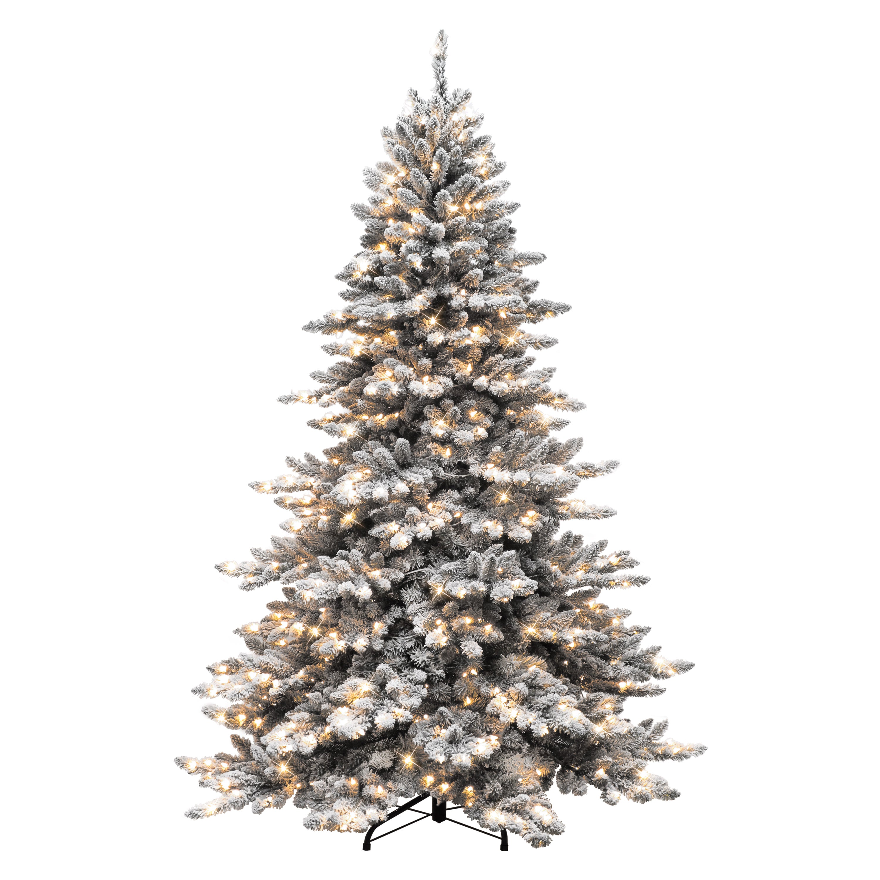 6.5 ft Pre-lit Flocked Royal Majestic Spruce Artificial Christmas Tree with 500 UL Clear Lights Metal Stand Green RMSFA-65C5